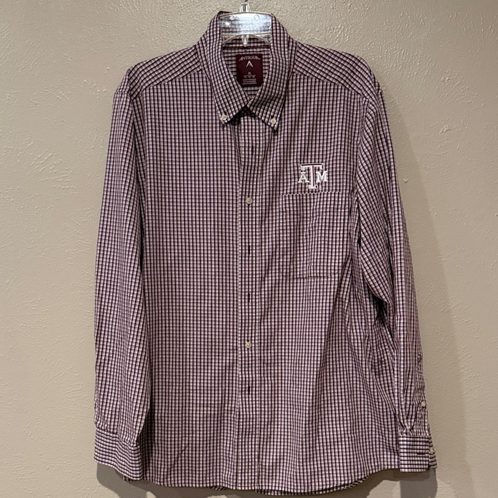 Antigua Maroon Checkered Men's Button-Down Shirt